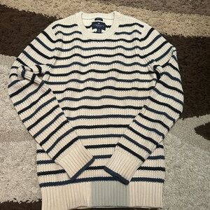 Striped Crew Neck Sweater - Cream and Blue American eagle